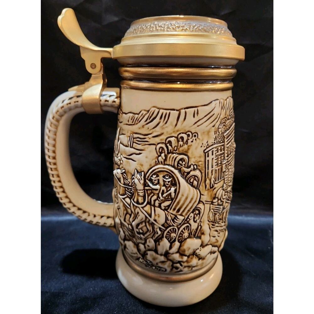 vintage 1987 Avon "The Gold Rush" ceramic beer stein handcrafted in Brazil